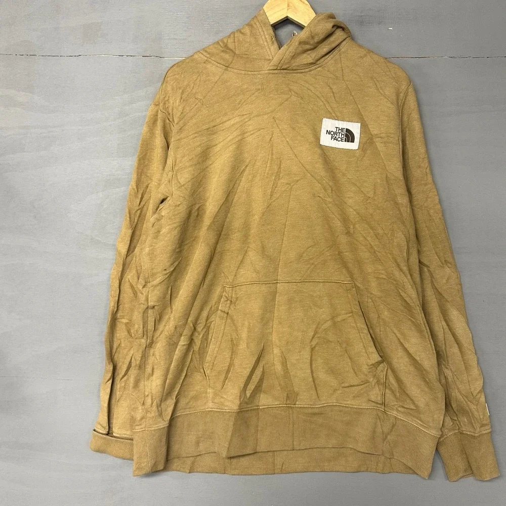 The North Face Mens XL Tan Khaki Square‎ Logo Patch Pullover Hoodie Sweatshirt